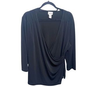 Chico's Women's V-Neck Faux Wrap Black Blouse 3/4 Sleeve Sz 3